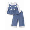 3 Pcs Set | Denim Bow Peplum- Style Top, Grey T-Shirt & Denim Wide Leg Pants