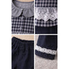 3 Pcs Set | Grey Checkered Frill Vest With Grey Ruffled Top & Pants