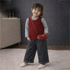 3 Pcs Set | Maroon Knit Sleevless Cardigan, T-Shirt & Checkered Pants With Sling Purse