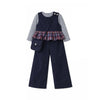 3 Pcs Set | Navy Sleevless Top, T-Shirt &Wide Leg Pants With Sling Bag