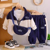 3 Pcs Set | Navy & Cream Tracksuit With And Matching Sling Bag