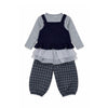 3 Pcs Set | Navy Blue Peplum-Style Top, T-Shirt With Frill Checkered Pants