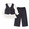 3 Pcs Set | Navy Waistcoat, White Peplum-Style Top & Wide Leg Pants Partwear Set