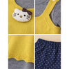 3 Pcs Set | Yellow Cat Top, Grey T-Shirt With Dotted Pants