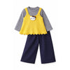 3 Pcs Set | Yellow Cat Top, Grey T-Shirt With Dotted Pants