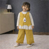 3 Pcs Set | Yellow Layered Top, White T-Shirt With Frill Pants Partywear Set