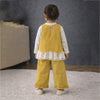 3 Pcs Set | Yellow Layered Top, White T-Shirt With Frill Pants Partywear Set