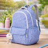 Blue Doodle Print School Backpack with Plush Pom-Pom Keychain