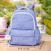 Blue Doodle Print School Backpack with Plush Pom-Pom Keychain
