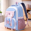 Blue, Pink & Purple Color-Block with Character Pouch School Backpack