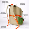 Orange, Brown & Green Color-Block with Character Pouch School Backpack