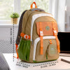 Orange, Brown & Green Color-Block with Character Pouch School Backpack
