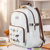 White Colorful Dots Doggy Print Backpack with Detachable Plush Dog Keychain