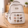 White Colorful Dots Doggy Print Backpack with Detachable Plush Dog Keychain