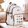 White Colorful Dots Doggy Print Backpack with Detachable Plush Dog Keychain