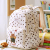 Cream Polka Dot Honey Bear Print School Backpack with Detachable Plush Dog Keychain