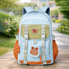 Teal, Orange & Brown Color-Block with Character Pouch School Backpack