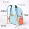 Teal, Orange & Brown Color-Block with Character Pouch School Backpack