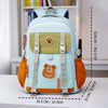 Teal, Orange & Brown Color-Block with Character Pouch School Backpack