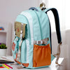 Teal, Orange & Brown Color-Block with Character Pouch School Backpack