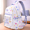 White Multicolor Star Print with Front Bungee Pocket Backpack with Detachable Plush Star Keychain & Star Pins