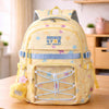 Pastel Yellow Star Print with Front Bungee Pocket School Backpack with Detachable Plush Star Keychain & Star Pins