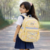 Pastel Yellow Star Print with Front Bungee Pocket School Backpack with Detachable Plush Star Keychain & Star Pins