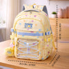 Pastel Yellow Star Print with Front Bungee Pocket School Backpack with Detachable Plush Star Keychain & Star Pins