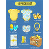 15 pcs Yellow Blessed Home cane basket Nuetral gender Newborn Hamper/Giftbox set for Newborn Baby Girl/Boy ,0-6 months