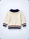Dusty Beige Cable-Knit Sailor Collar Winter Cardigan Sweater with Detachable Doll Clip for Girls