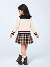 Dusty Beige Cable-Knit Sailor Collar Winter Cardigan Sweater with Detachable Doll Clip for Girls
