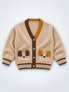 Beige V-Neck Puppy Pocket V Neck Winter Cardigan Sweater for Kids