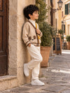 Beige V-Neck Puppy Pocket V Neck Winter Cardigan Sweater for Kids