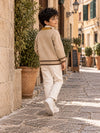 Beige V-Neck Puppy Pocket V Neck Winter Cardigan Sweater for Kids