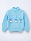 Blue Bow & Pom-Pom Knitted Winter Cardigan Sweater for Girls