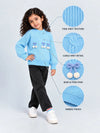 Blue Bow & Pom-Pom Knitted Winter Cardigan Sweater for Girls
