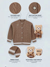 Brown Cable-Knit Winter Cardigan Sweater with Detachable Teddy Clip for Kids