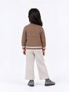 Brown Cable-Knit Winter Cardigan Sweater with Detachable Teddy Clip for Kids