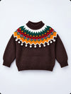 Brown Multi Color Pompom Winter Cardigan Sweater for Kids