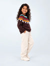 Brown Multi Color Pompom Winter Cardigan Sweater for Kids