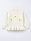 Cream Daisy Knitted Peplum Winter Cardigan Sweater for Girls