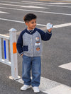 Grey & Navy Blue Puppy Winter Cardigan Sweater for Kids