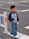 Grey & Navy Blue Puppy Winter Cardigan Sweater for Kids