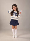 Cream & Navy Blue Nordic Pattern Winter Cardigan Sweater for Kids