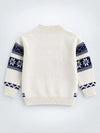 Cream & Navy Blue Nordic Pattern Winter Cardigan Sweater for Kids