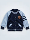 Navy Blue & Grey Bear Varsity-Style Winter Cardigan Sweater for Kids