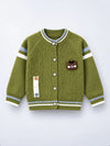Olive Green Bear Cap Winter Cardigan Sweater for Kids