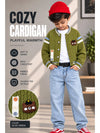 Olive Green Bear Cap Winter Cardigan Sweater for Kids