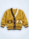 Olive Yellow V-Neck Puppy Pocket V Neck Winter Cardigan Sweater for Kids