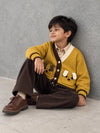 Olive Yellow V-Neck Puppy Pocket V Neck Winter Cardigan Sweater for Kids